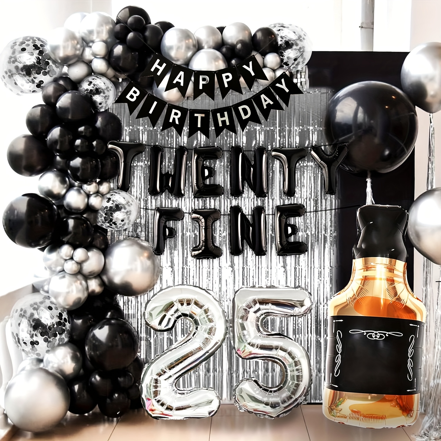   20pcs black silvery   birthday decoration 25 birthday balloon 25th birthday decorations for women funny happy birthday decoration 25 number balloons