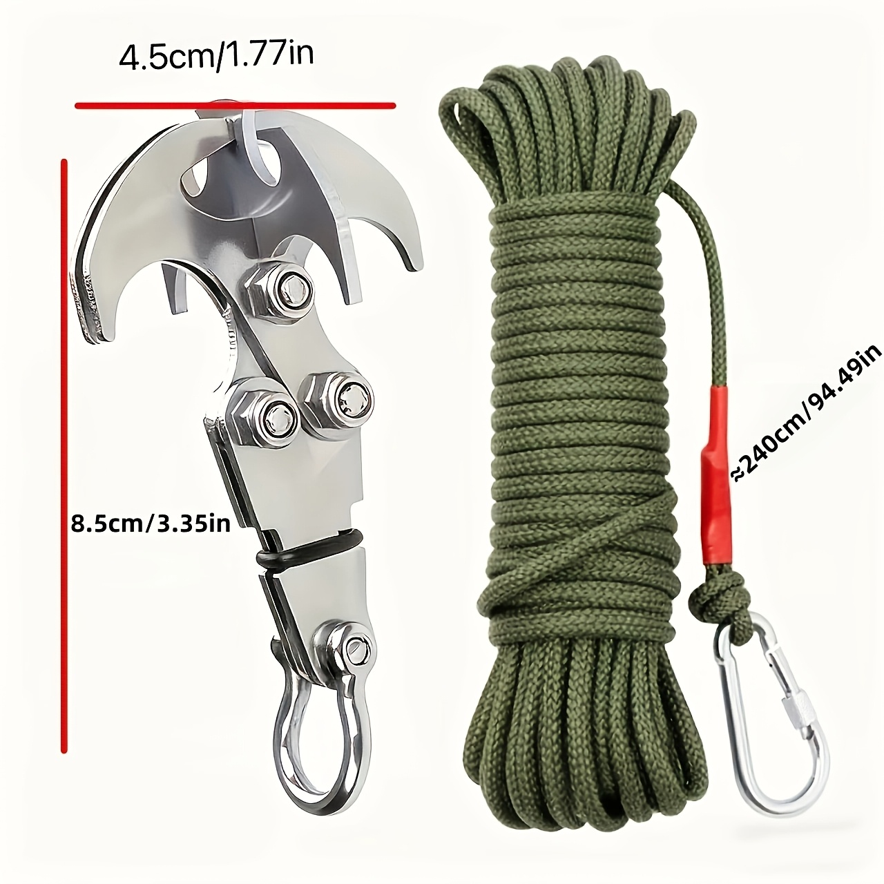 TEMU 2pcs Set: 4-season Stainless Steel Folding Hooks - Durable Four-claw Design For Hiking, Camping, Clothes, Ropes & Outdoor Gear