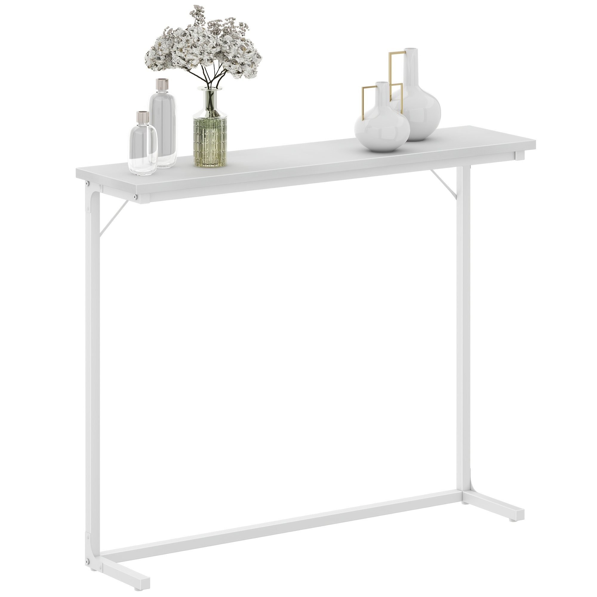 E-shop Konsolentisch, schmaler Sofatisch, Flurtisch, Akzenttisch, Industrie-Stil, einfache Montage, für Wohnzimmer, Flur, 100 x 24 x 80 cm, Weiß