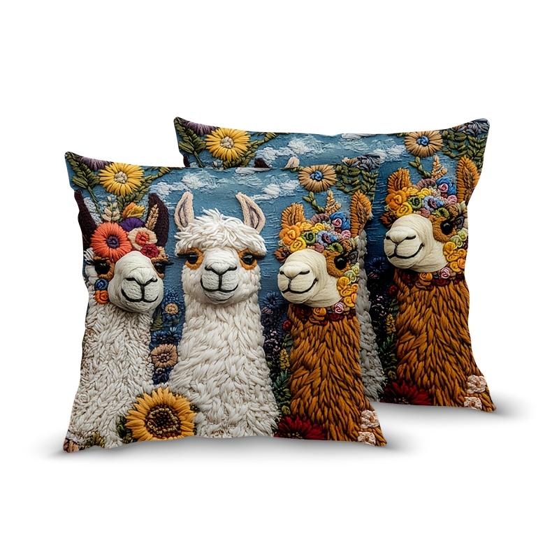 

2pcs Vintage Llama Cousins Throw Pillow Covers, Hypoallergenic Knit Fabric, Double-sided Polyester Print, 18x18 Inch, With Zipper, For Home Decor, Machine Washable, No Insert