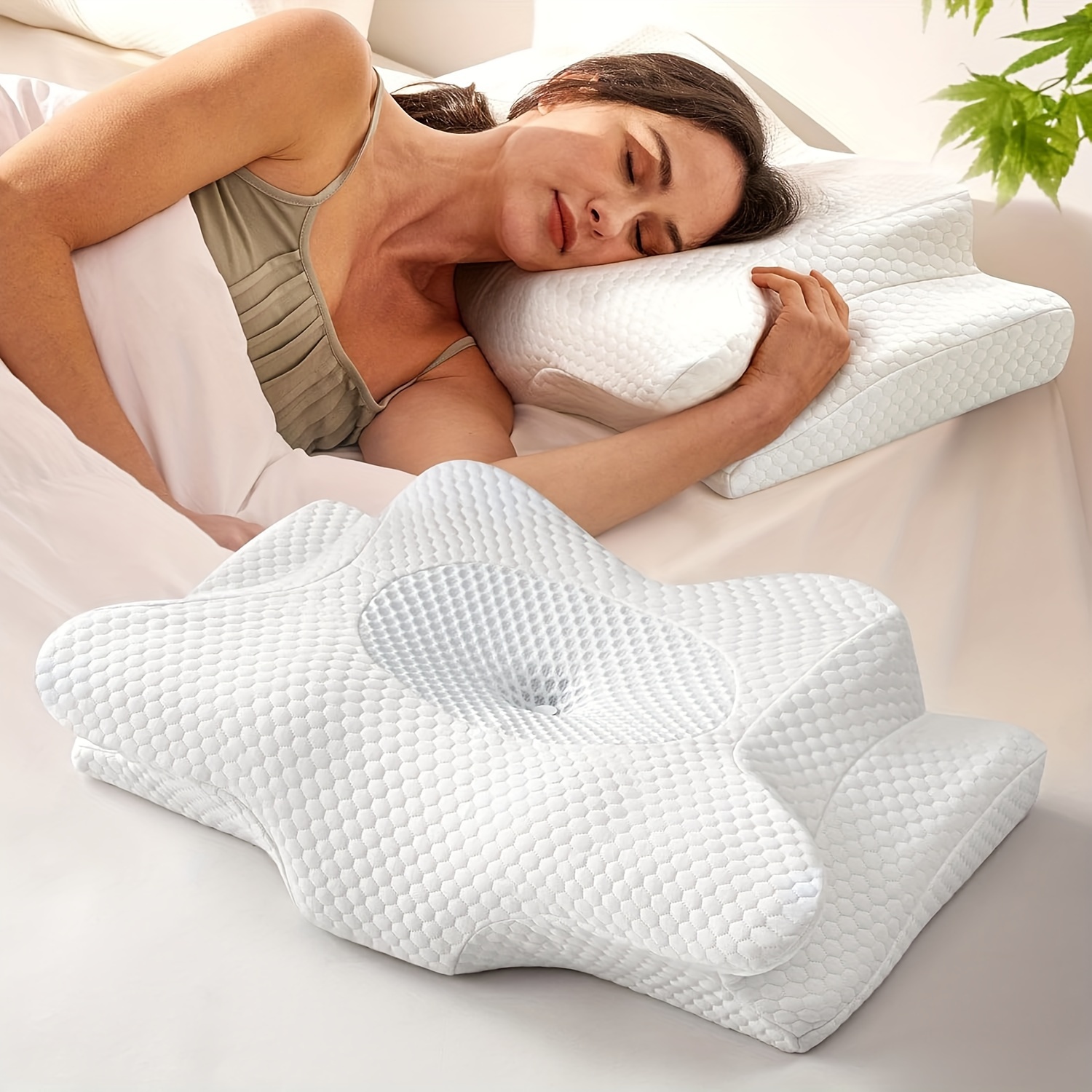 

Painless Sleep Neck Pillow, Adjustable Memory Foam Pillow For Side Back Tummy Sleep, Odorless Cooling Pillow With Breathable Pillowcase, Orthopedic Contour Bed Pillow