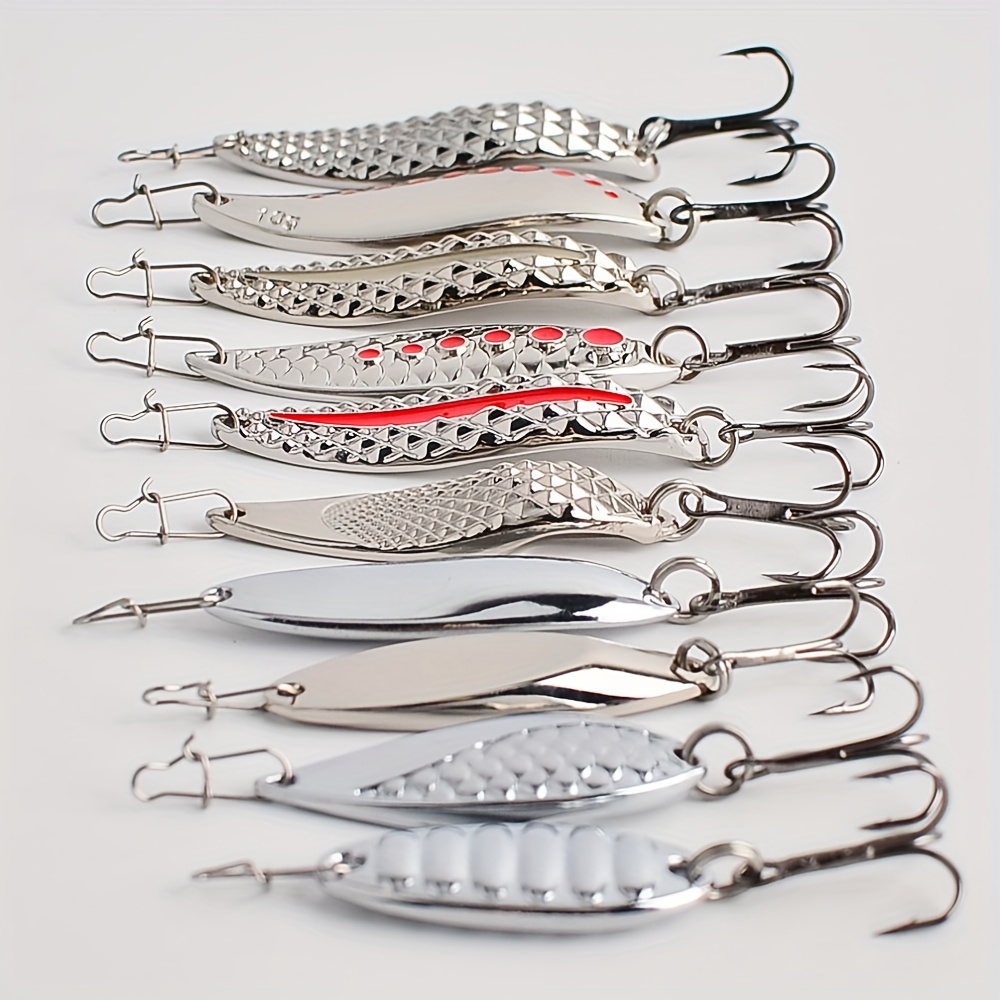 TEMU 10pcs Metal Spinners Lure Set, Ideal For Freshwater & Saltwater Angling, Fishing Bait, 10g Silvery