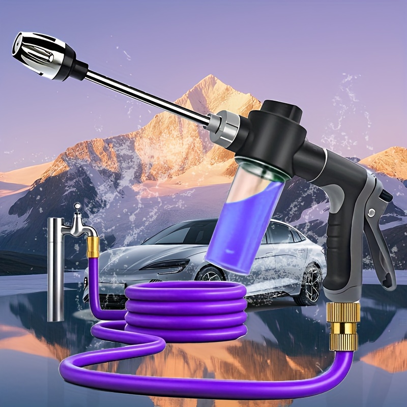 TEMU High-pressure Garden Water Sprayer, Versatile Car Wash Gun With Foam Bottle, Compatible With 3/4 And 1/2 Inch Hoses, Multi-functional Nozzle For Gardening, Car Cleaning, And Pet Washing