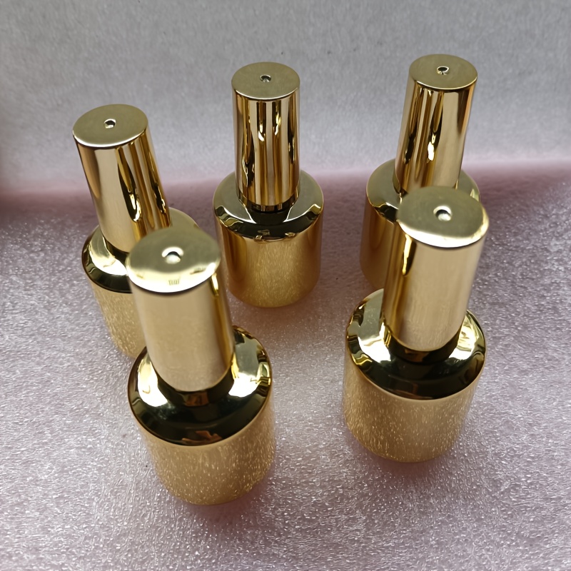 E-shop 5er-Set 15ml glänzende goldene runde Glas-Gellack-Leerflaschen, nachfüllbare Nagel-Gellack-Behälter mit Pinsel goldenem Deckel