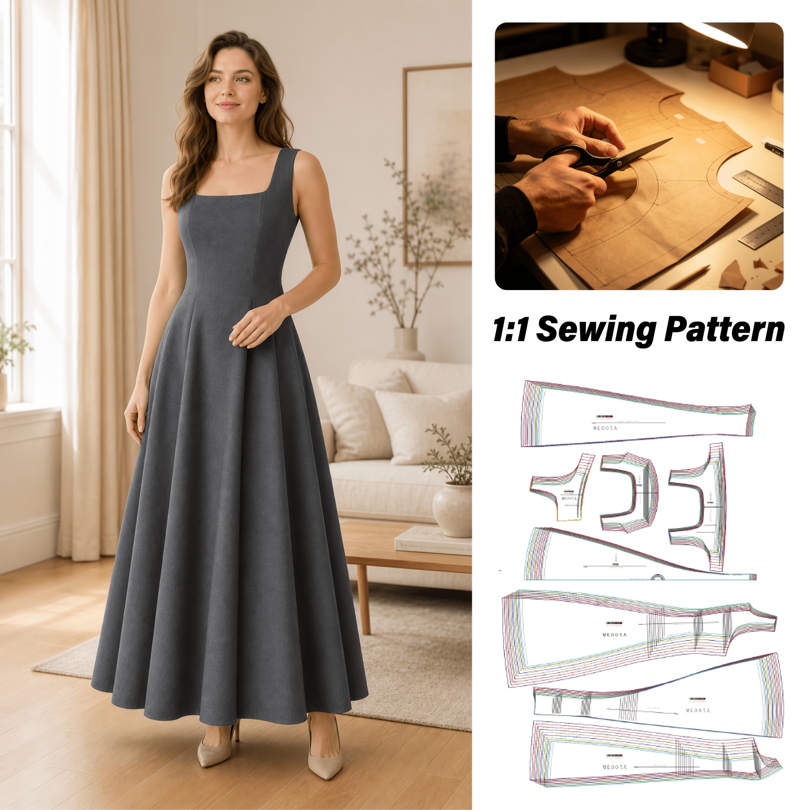 TEMU Modelli da Cucito per Abiti da Donna Adatti alla Cucitura - Kit per Sartoria Multimisura Ritagliabile con Tabella Taglie USA (S-5XL), Modelli di