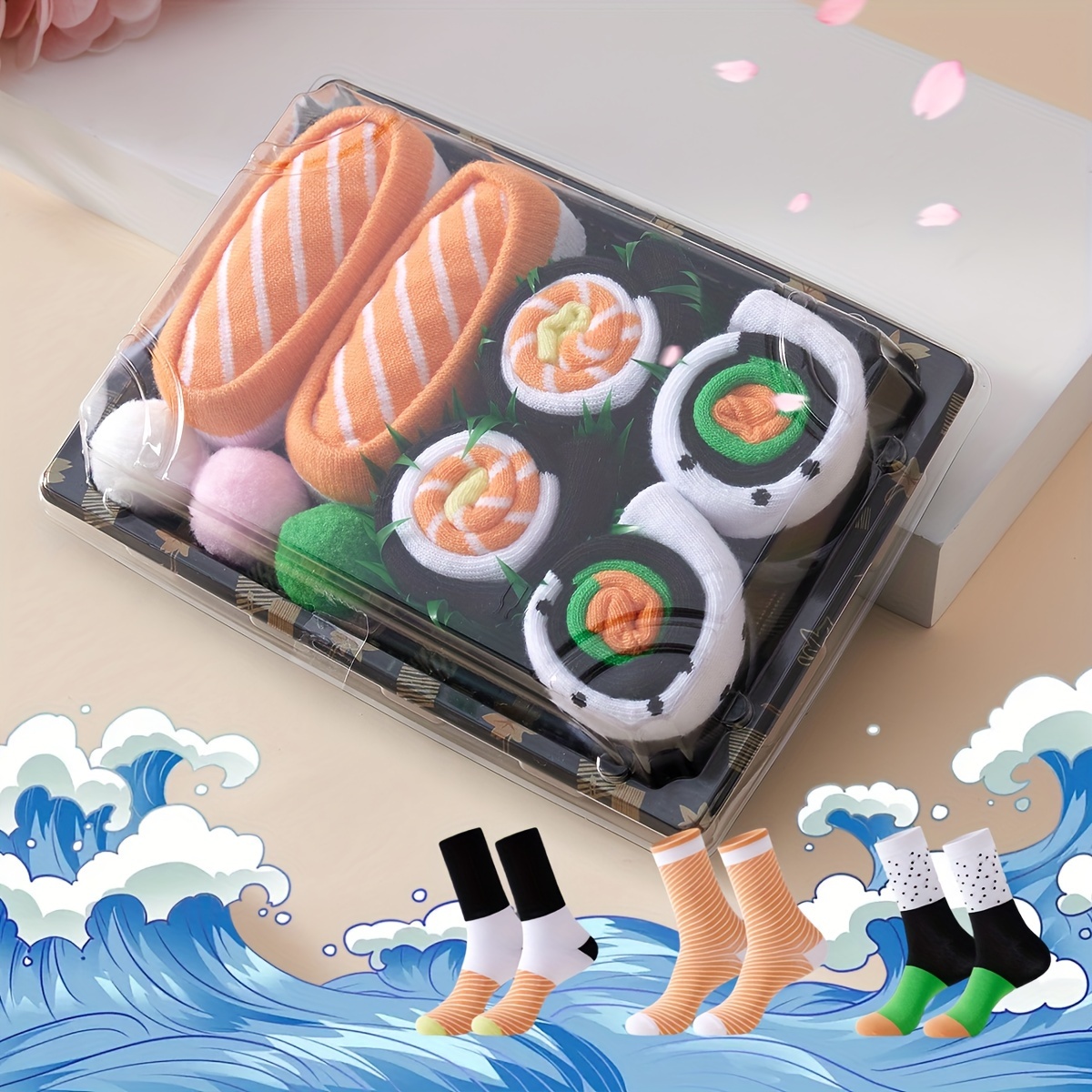 Image of 3 Pairs Of Fun Sushi Food Socks For Men And Women, Seasonal Socks, Party , Gift Box, Comfortable And Breathable, Couple, Holiday Trend