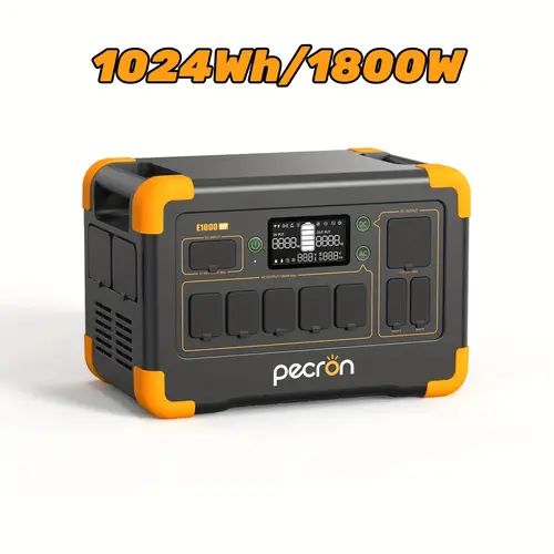 E1000LFP 1024Wh/1800W UPS Portable Power Station With Battery Heating Function, 12 Output Options Fast Charging 1.3 Hours Fully Charge Solar Power Station BMS LiFePO4 Battery For Home Emergency, Outdoor Camping, Road Travel, RV, Off-Grid