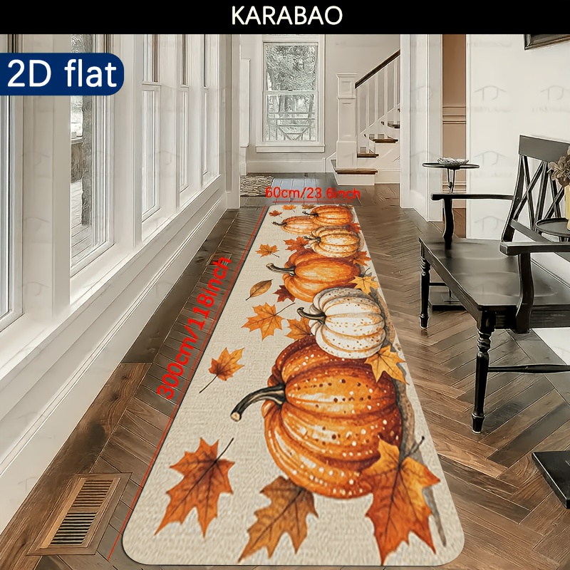 TEMU 2d Flat, 1pc Theme Rectangular Floor Mat: Orange And Maple Leaf Watercolor Pattern Decorative Mat, Suitable For Doorway Decoration, Soft Fleece