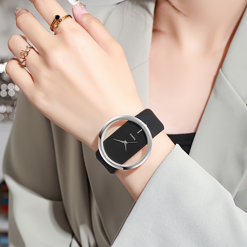 Ladies' Simple and Fashionable Quartz Watch, Hollow Dial and PU Leather Strap, Ladies' Fashionable Watch, Can Be Given as a Mother's Day Gift or Any Holiday Gift to Her