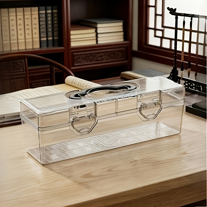 2pcs Transparent Calligraphy & Painting Supply Case with Lid - Moisture-Proof Portable Multi-Compartment Organizer Suitable for Artists, Clear Plastic Storage Box for Brushes, Ink Stones, Markers, Tubes - Travel & Studio Use for Calligraphy Tools