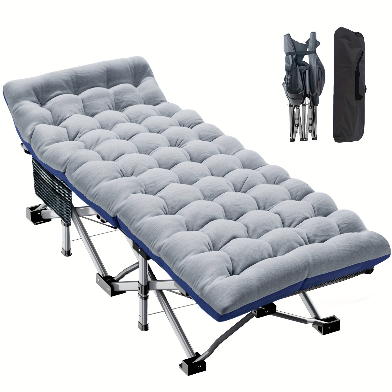 TEMU Lilypelle 75 Inch Portable Folding Bed For Adults, Sleeping Cot, Heavy Duty Outdoor Camping Cot With Carry Bag, Gray