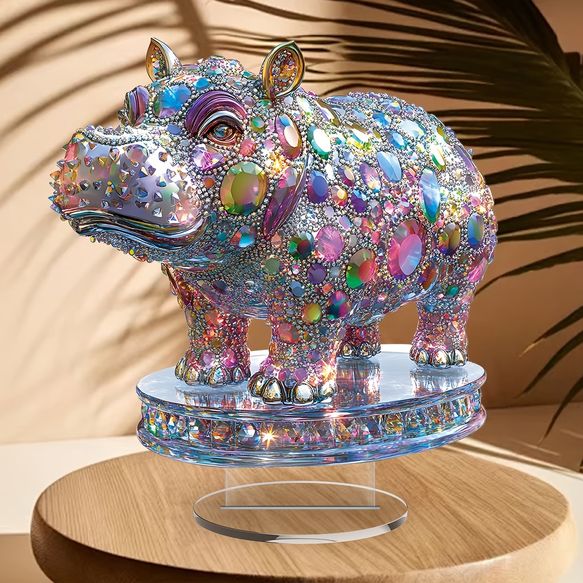 

Style Hippo Figurine With Crystal Gem - Acrylic Decorative Statue For , Themed, Suitable For Room Types, Ideal For Christmas, Halloween, Easter, Hanukkah, Thanksgiving Decor, No Power Needed