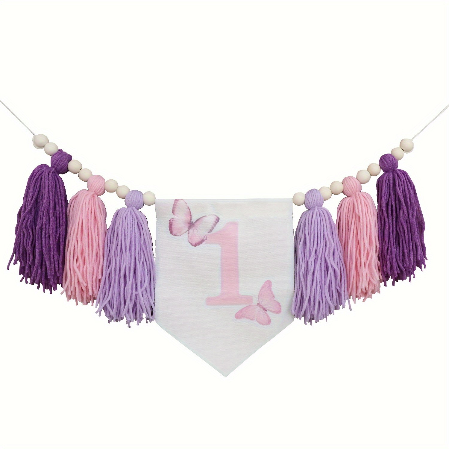 Image of 1pc First Birthday Party Banner Party Decoration Handmade Boho Tassel Garland Banner Is Suitable For Room Decoration, Birthday Party Supply