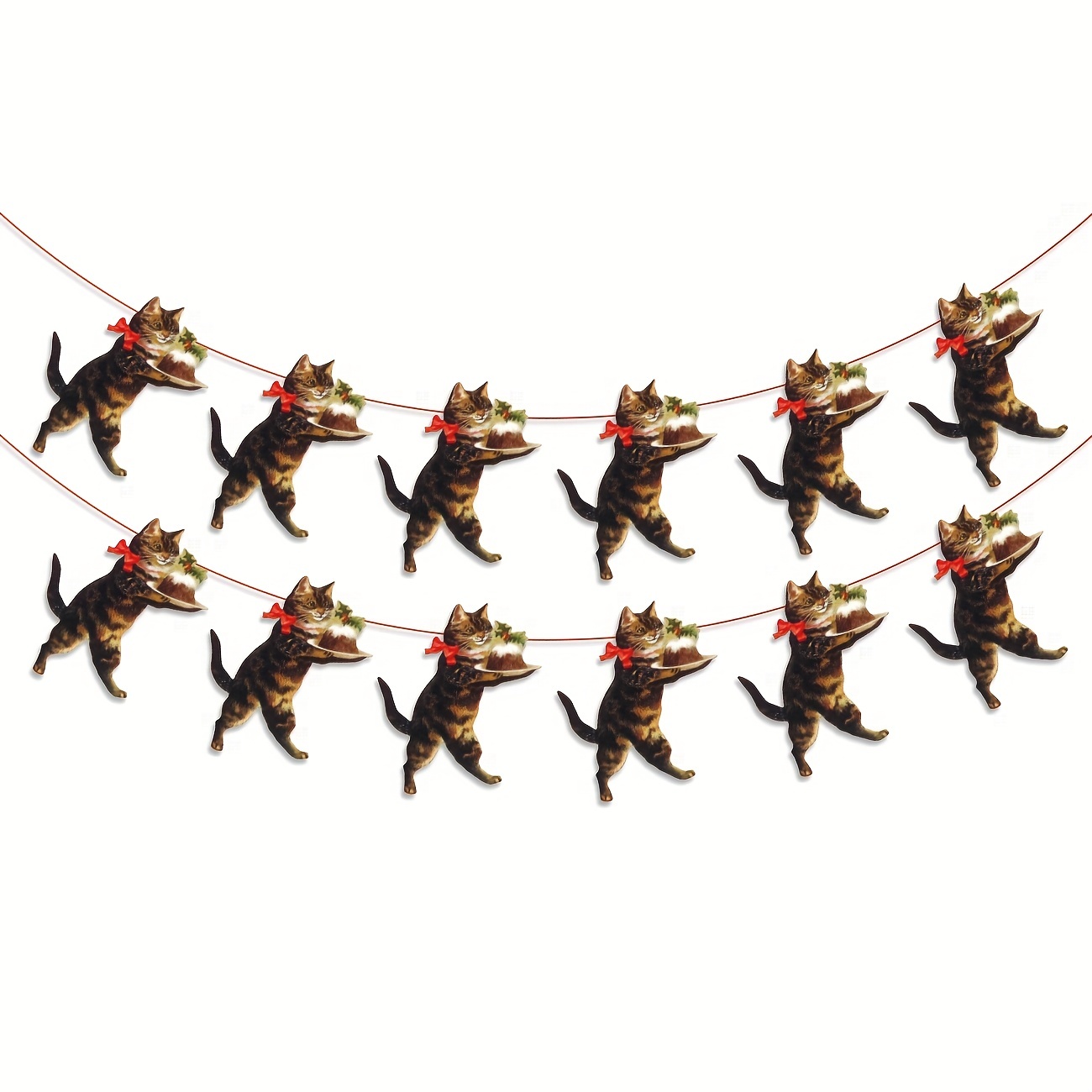 Image of Christmas Cat Garland Banner Vintage Victorian Style Cat Banner Christmas Garland Cat Themed Christmas Decorations For Christmas Party Supplies