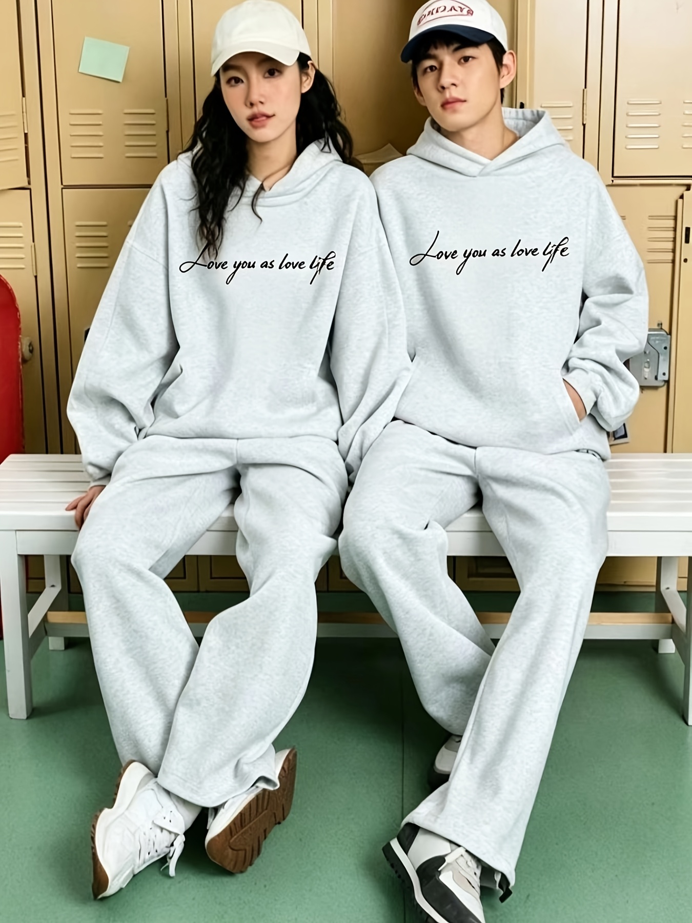 618 love   life unisex loose casual hoodie and jogger 2pcs set   lazy style couple outfit inspiration
