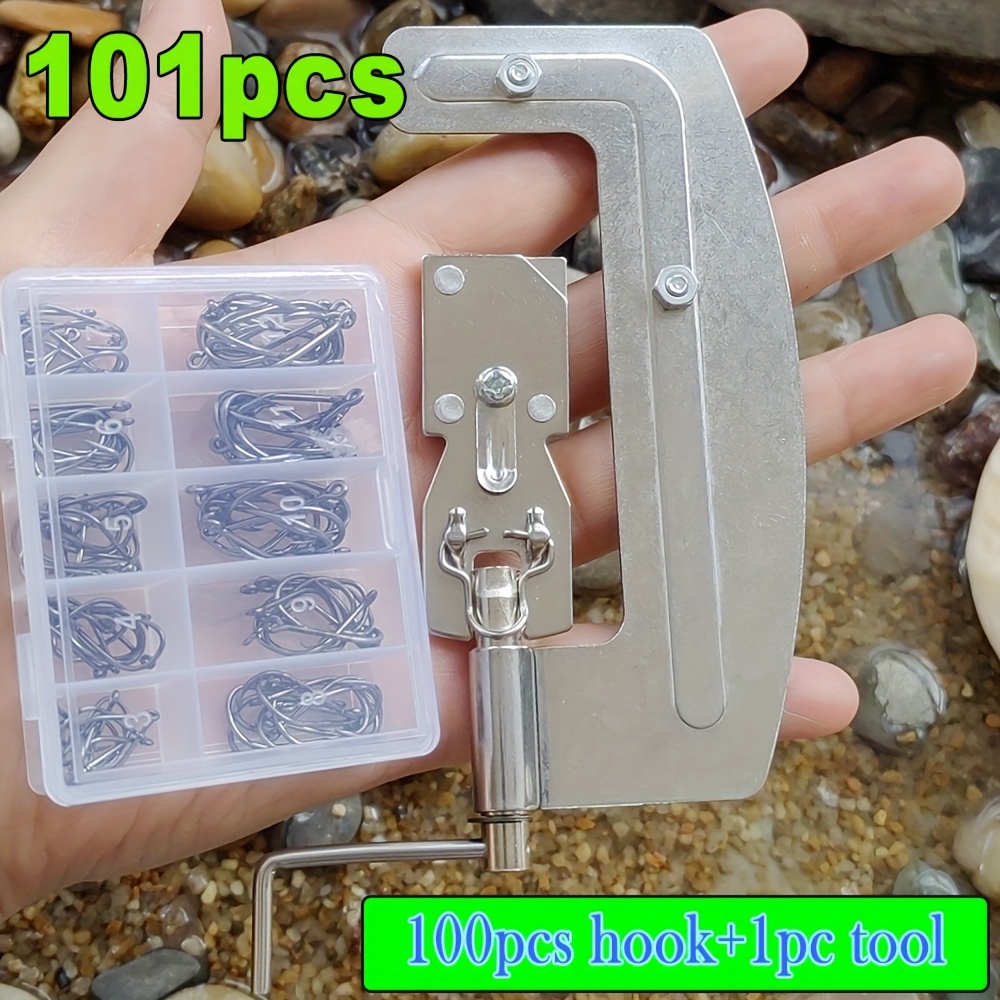E-shop 101-teiliges Angelwerkzeug-Set, inklusive 1 Angelhaken-Linienwickelmaschine, tragbarer Edelstahl-Angelhaken-Linienknoten, Binden mit 100