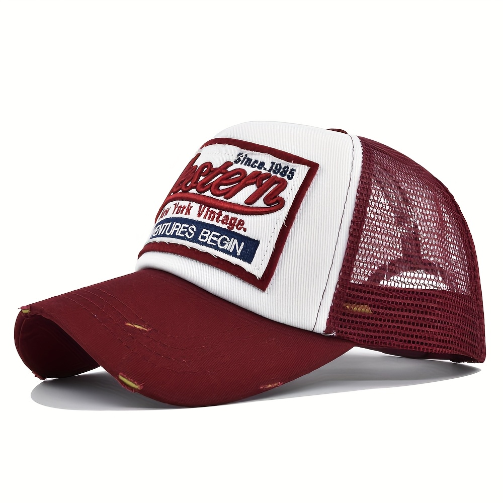 E-shop 3D-Buchstaben Stickerei Baseball Cap Western Embroidered Hat Mesh Cap Frühling Sommer Outdoor Sport Fitness Leichte Duckbill Cap Verstellbare