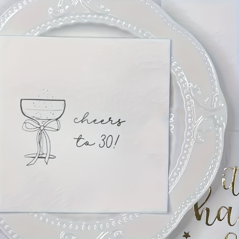 E-shop 20 Stk./Set Cheers to 30! 30. Geburtstagsfeier Dekoration Servietten Geburtstagsbankett Einwegservietten mit Schleife und Weinglas-Muster
