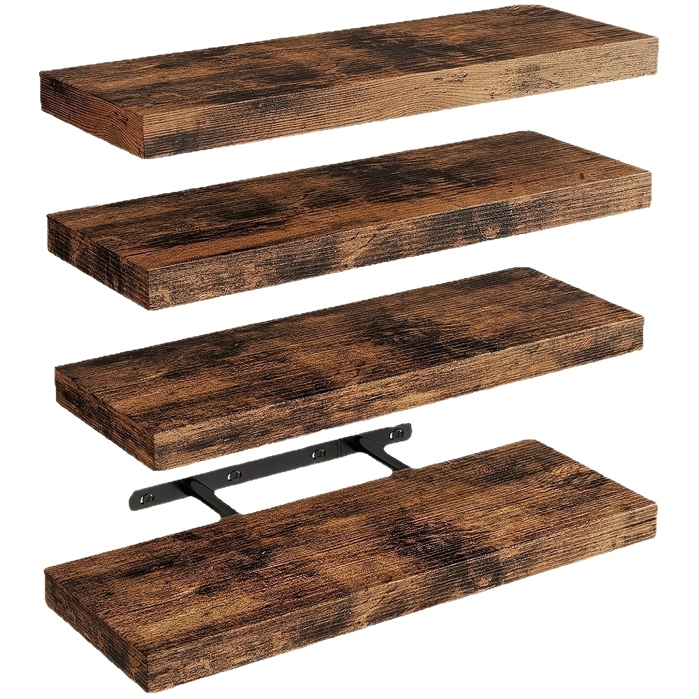 TEMU 4pcs Vintage Wooden Wall Mounted Floating Shelf,wood Floating Shelves With Invisible Bracket System,space- Storage&display Wall Shelves,nordic