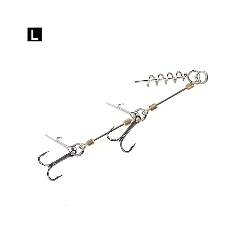 1pc Spring-loaded Triple Hook Fishing Rig With Double Hooks, Steel Wire Leader, And Spring-loaded Locking Pin Fish Hook Assembly