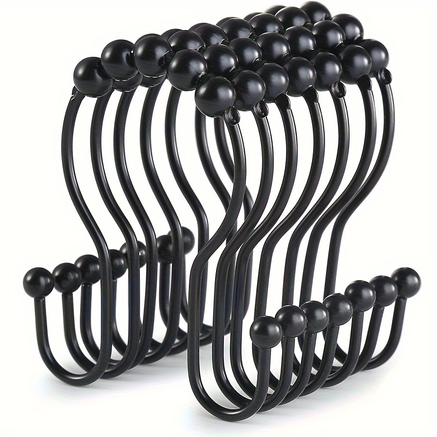 

Rustproof & Sturdy Metal Double Hanging Bath Curtain Hooks - 6 Pack, Black, Suitable For Shower Rods