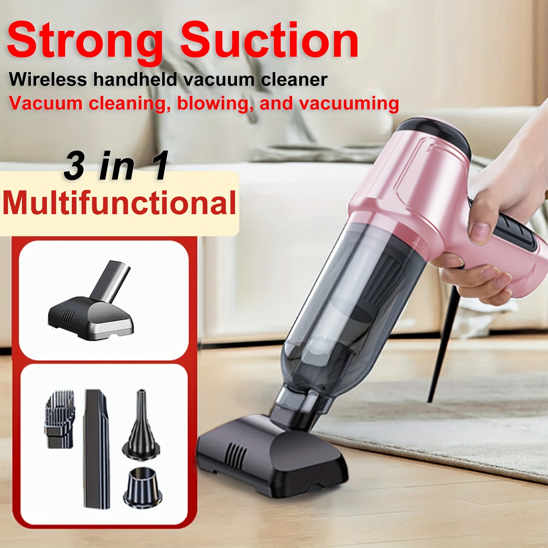 

1pc, Cordless Handheld Vacuum Cleaner, 9000pa Strong Suction, 120w High Power, 4000mah Battery, 70db, Wet And Dry Use, Portable For Home And Car Cleaning