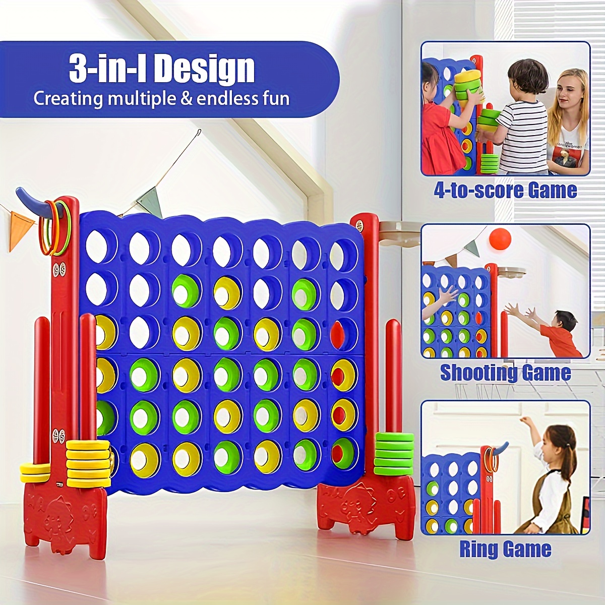 

Giant 3-in-1 Game Board 4-point Mega Game/basketball Hoop, Throwing Ring Easy To Install