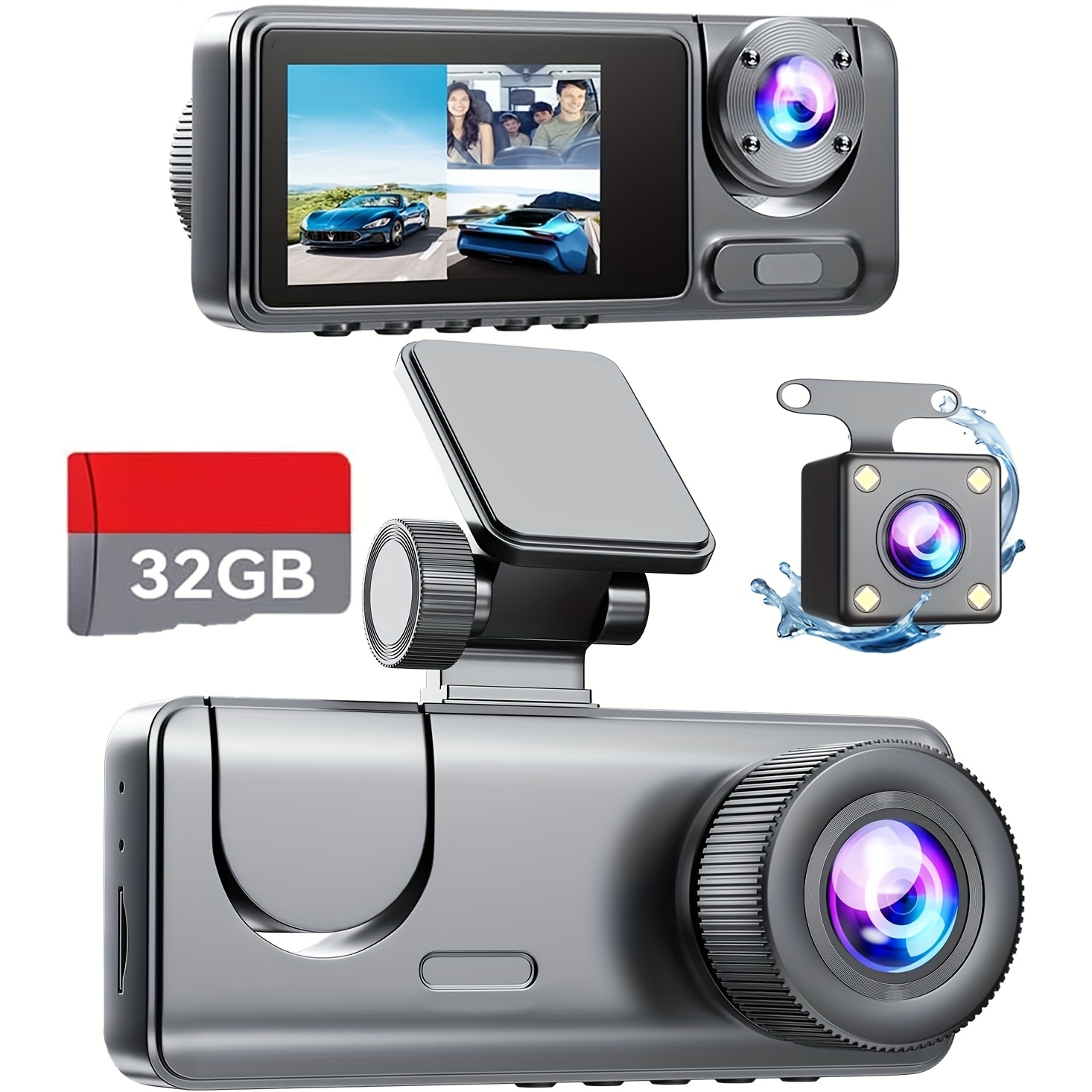 

Rear Cam 3 2.0'' Ips -in For Car, 1080p Hd Car 32gb , 170° , Wdr, 24h , ,