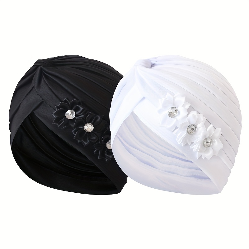 TEMU 2pcs Set: Floral Solid Color Fashionable Women's Brimless Hat And Pleated Headscarf, Suitable For Daily Use, Multiple Colors Available