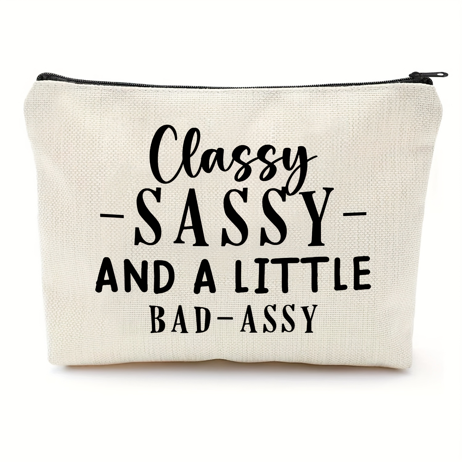 TEMU Canvas Cosmetic Bag, Beige, Unisex-adult, Unscented, Funny Birthday/farewell/christmas Gift, Sarcastic Friendship Present For Women, , Sister, Coworkers - "classy Sassy And Bad " Design