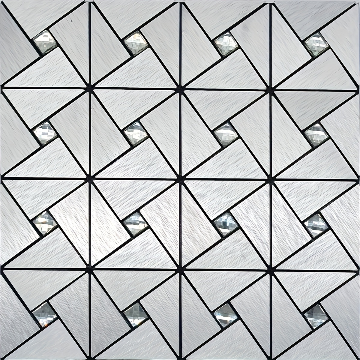 Image of 10pcs Metal Mosaic Wall Tiles - Waterproof & Fireproof Pvc Golden/black/beige/white/gray/brass-, 3d-like 2d Sheets, Bathroom, Bedroom - & Stick Installation (no Nails/glu), Design