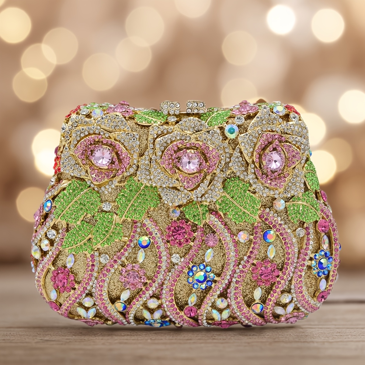Women Floral Purse Vintage Flower Rhinestone Evening Bag Prom Handbag