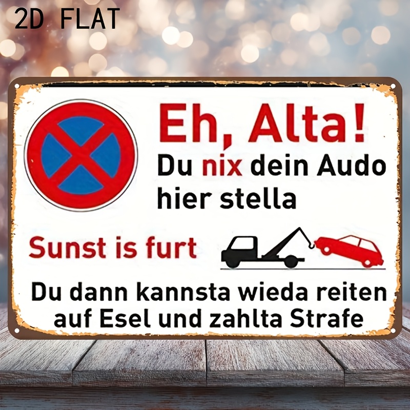 E-shop 2D Flat - 2D Ebene, ., Lustiges deutsches Parkhausschild Holzdekoration Holzschild, Vorgebohrt, Retro Schmiedeeisen Dekoration, Geeignet für