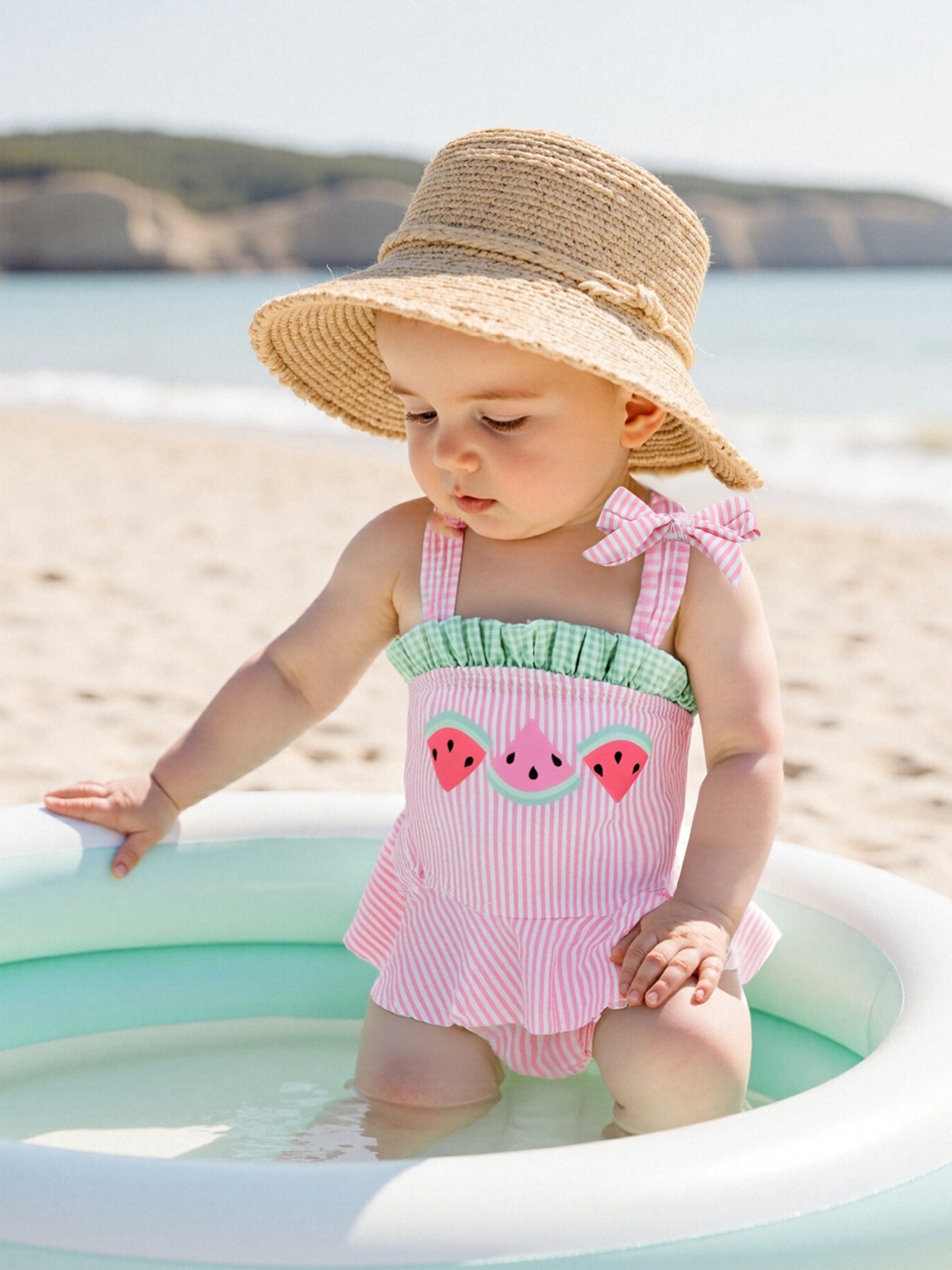 Toddler Baby Girl Swimsuit Cute Watermelon Print Sleeveless Tie Shoulder  Bathing Suit Baby Swimwear