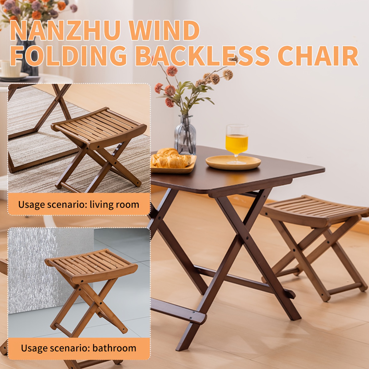foldable bamboo shower bench multi use step stool for shower leg shaving   rest lightweight portable bamboo bath seat shower stool   shower chair for inside shower Product details 2