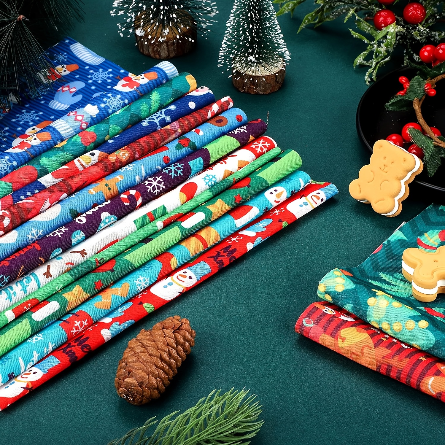 TEMU Set Of 70 Cotton Quilted Fabric Squares With A Christmas Theme, Each Measuring 10x10 Inches, Featuring Holiday Prints Like Christmas Trees,