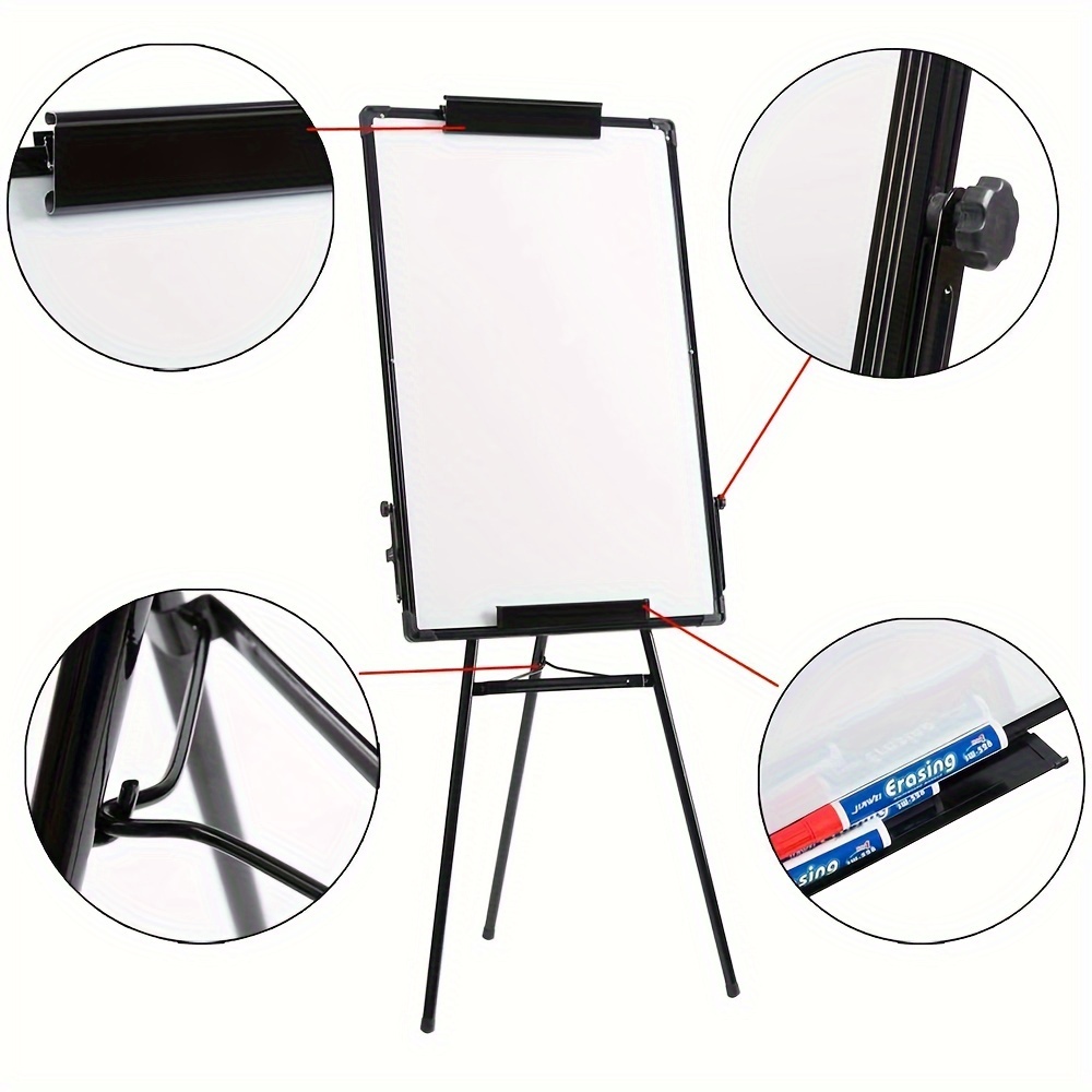 TEMU Caballete , de aluminio negro, Pizarra blanca magnética elevable, 60 X 90 CM, Patas plegables, Para conferencias, enseñanza, formación, oficina