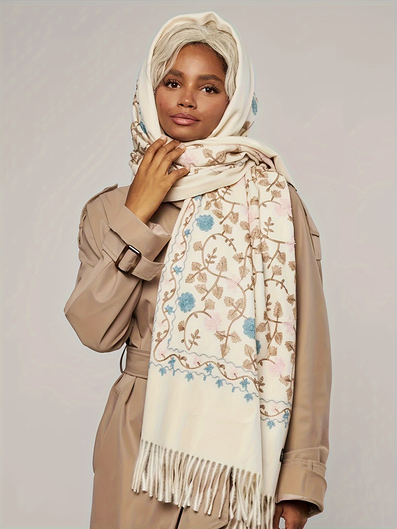 plus size floral jacquard cashmere shawl cape wrap - Temu Greece