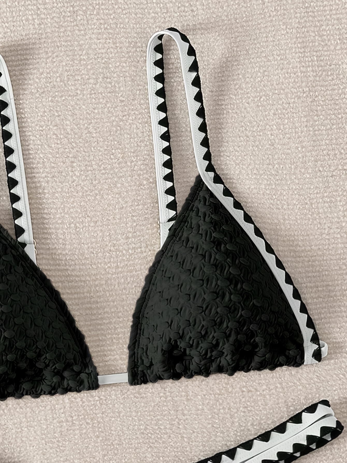 Contrast Trim Whip Stitching Textured Fabric 2 Piece Set Bikini Swimsuits, Women's Swimwear & Clothing