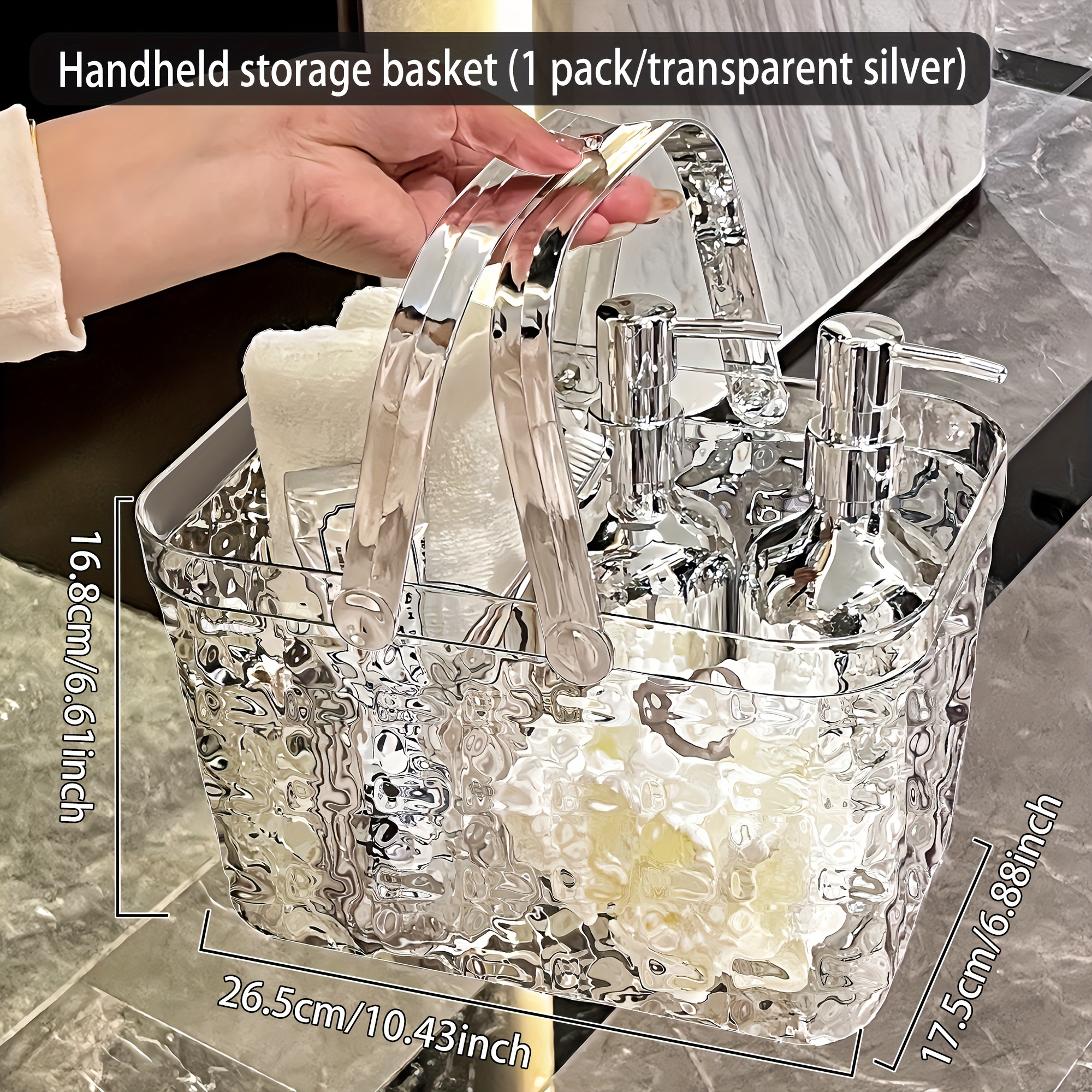 TEMU Luxury Acrylic Bath Basket - Portable & Transparent Storage For Toiletries, Cosmetics, Snacks & Skincare - Ideal For Dorms & Bathrooms