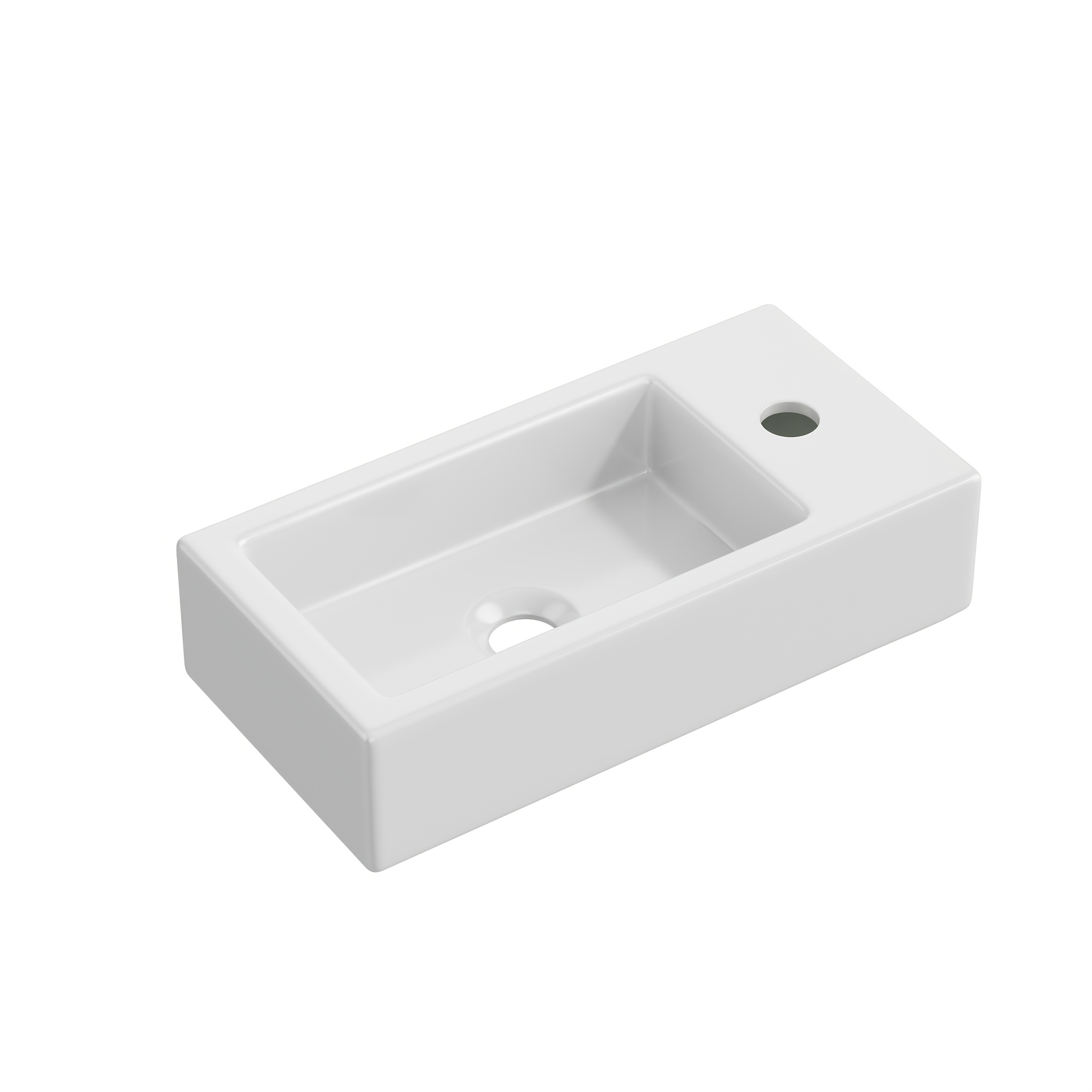 Small White Ceramic Wash Basin - Wall Mounted Bathroom Floating Vessel Sinks - Bad Basin Wall Hung Sink Unit Countertop, Narrow Sink Left Or , Mini Sinks Bowl, White Ceramic