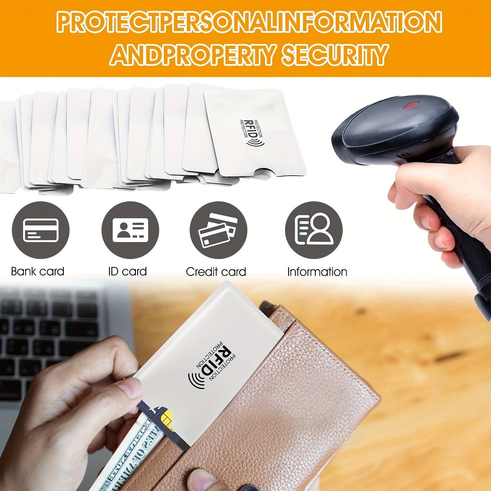 6-Pack RFID Blocking Card Sleeves, Aluminum Foil NFC Protection for Credit, ID, Bank Cards, Passport, No Electricity Needed, Desk & Drawer Organizers, Desk & Drawer Organizer for Home Storage