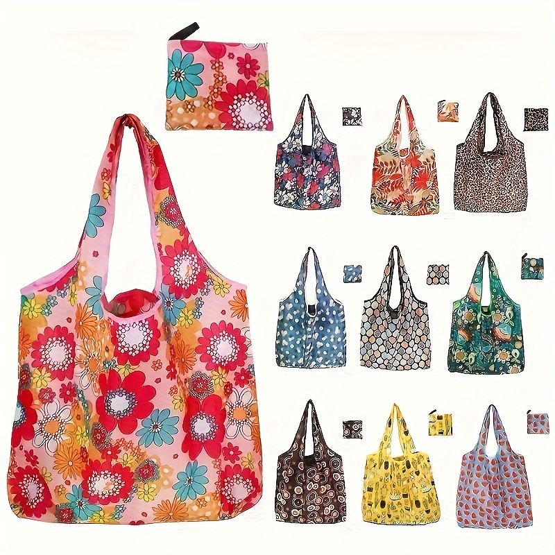 TEMU 5/10pcs Reusable Grocery Bags, Xlarge 50lbs Foldable Grocery Shopping Bags, Washable Beach Bag Nylon Tote Bags, Kitchen Supplies