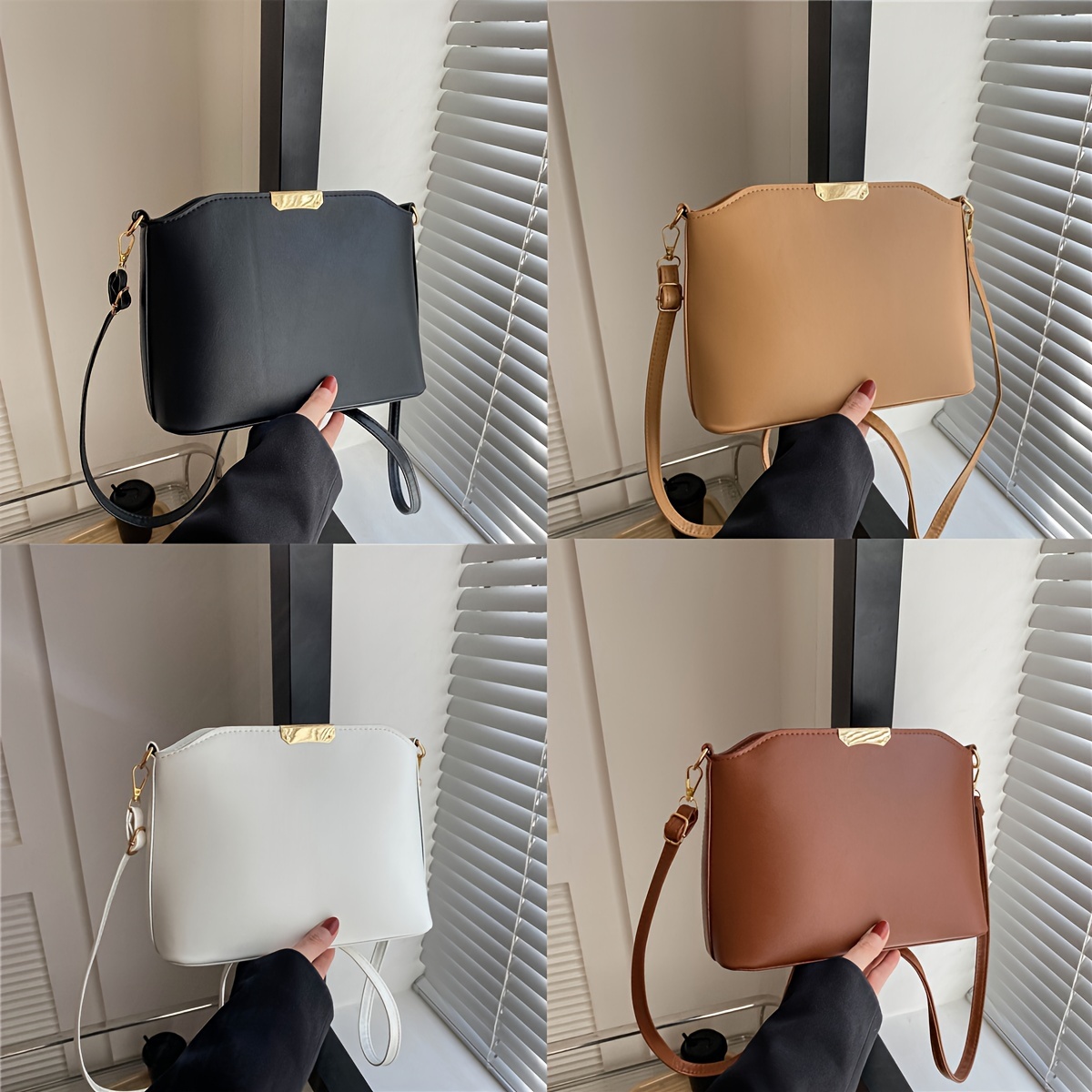 

Sac à épaule en cuir faux uni classique pour femme avec sangle ajustable, sac à main de de mode, fermeture éclair, intérieur non doublé, non lavable, plusieurs couleurs