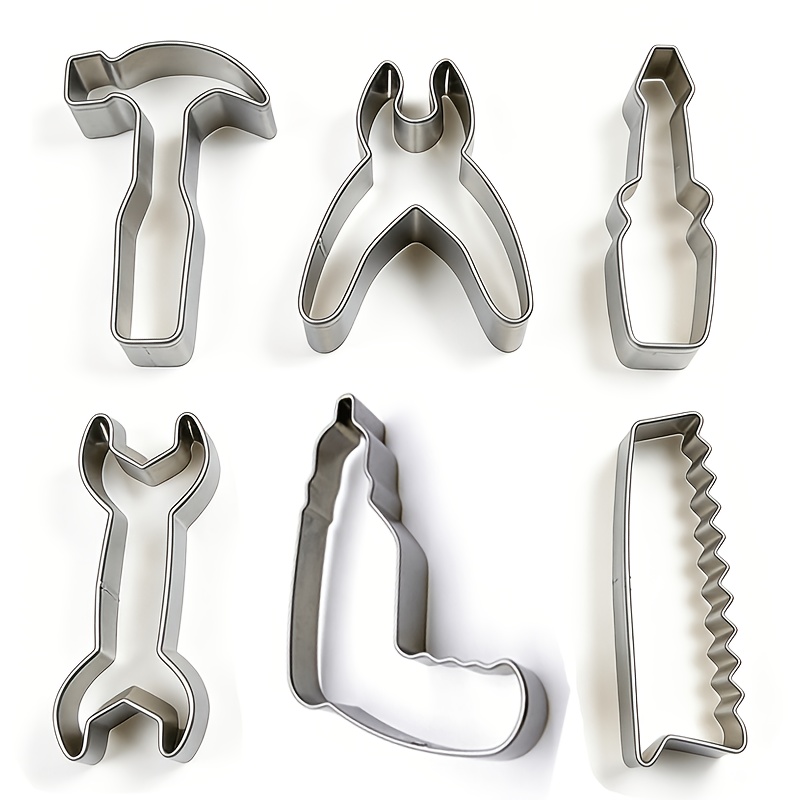 TEMU 6pcs Tool Shaped Biscuit Mold, Made Of Stainless Steel Material, Reusable, Including Shapes, Pliers, Screwdrivers, Wrenches, Etc., Suitable For