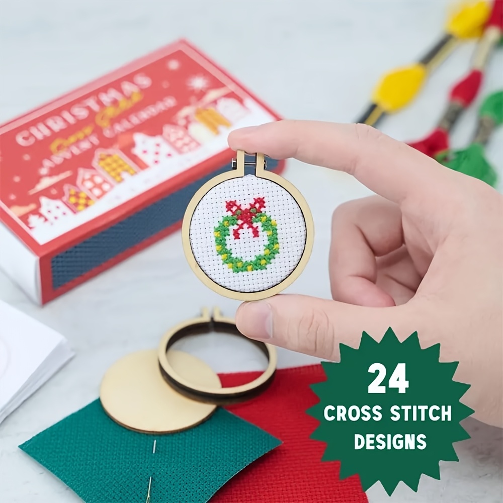 24 pack christmas cross stitch advent calendar kit 5 51 2024 countdown embroidery set beginner friendly handcraft patterns with needlework markers mixed color holiday themed crafting projects
