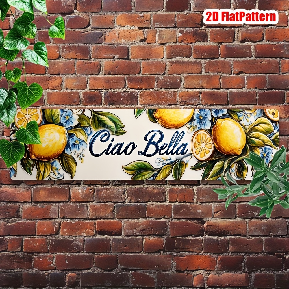 TEMU 2D Piatto - 1pezzo Retro BELLA di Metallo in Tin - 3,94 x 15,74 Pollici, da Parete in Ferro Stampata UV con Design di Limone e Foglie, per Casa,