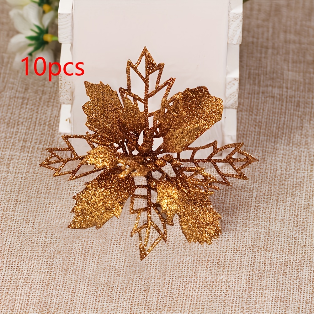 TEMU 10 piezas de flores artificiales navideñas de 9 cm con , adornos de flores para árbol de Navidad para , Navidad, decoración de , decoración de