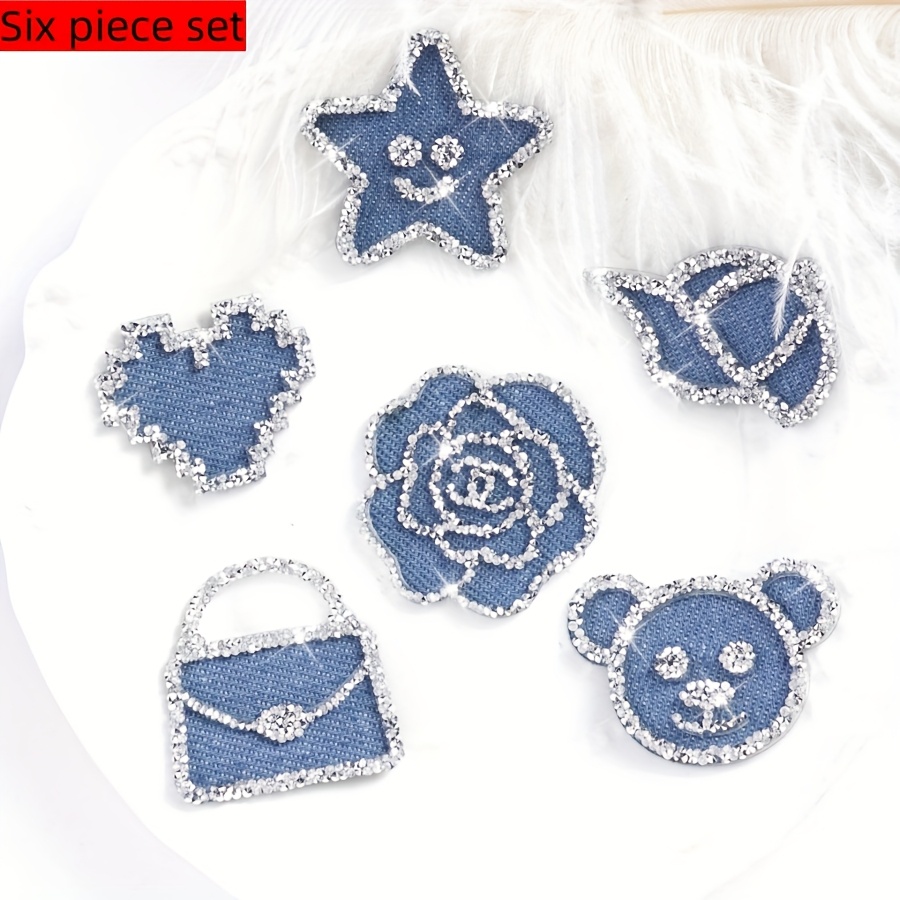 6pcs Set/2pcs Series With Adhesive Back Patch, Pentagram Heart Bag Patch, Rhinestone Hot Melt Cloth Patch, Suitable For Diy Decoration Of Clothing, Shoes And Hats, Wedding And Holiday Gift Decoration