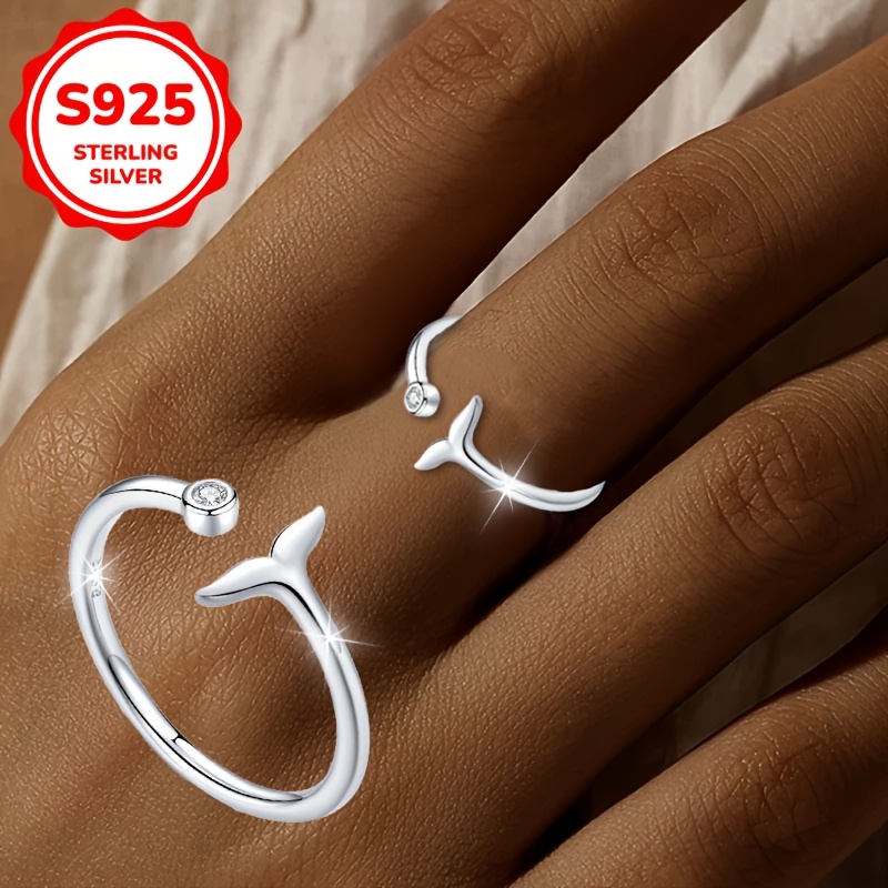 Women's Mermaid Tail Ring Adjustable Size S925 Silver